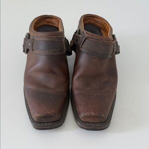 Frye Chestnut Leather Slip-On Loafers with Strap